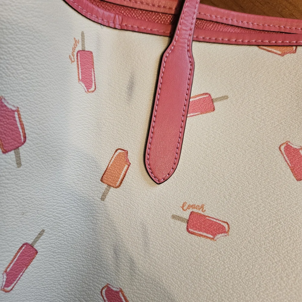 Coach City Tote White and Pink Popsicle Tote Bag - Picture 11 of 13